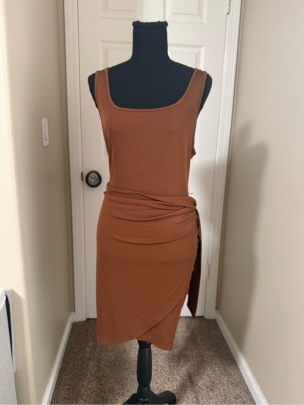 Cider Rust Brown Sleeveless Midi Wrap-Accent Dress